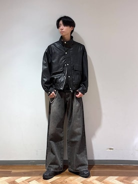 「RAGEBLUE（レイジブルー）のWEST SWITCHING SEMI-FLARE DENIM PANTS/ウエスト切り替え/セミフレアデニムパンツ（デニムパンツ、グレー系）」を使った、りょーやさん（メンズ・180cm）の秋コーディネート