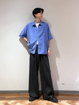 「RAGEBLUE（レイジブルー）のラバーソール/シンセティックレザーシューズ（ドレスシューズ、ブラック系）」を使った、りょーやさん（メンズ・180cm）の夏コーディネート