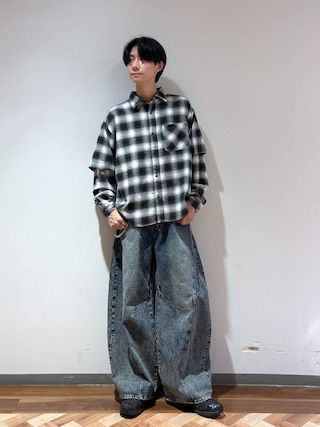 「RAGEBLUE(レイジブルー)のFAKE LAYERED CHECK SHIRTS/フェイクレイヤードチェックシャツ(シャツ/ブラウス)」を使った、りょーやさん(メンズ・180cm)の秋コーディネート