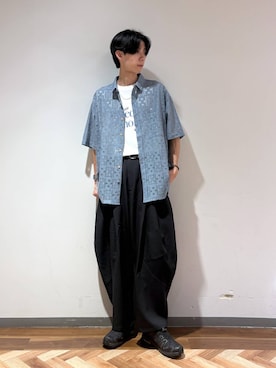 「RAGEBLUE（レイジブルー）の＜接触冷感/吸水速乾＞PHOTOGRAPHIC PRINT T-SHIRT/フォトグラフィックプリントTシャツ（Tシャツ/カットソー、ホワイト系）」を使った、りょーやさん（メンズ・180cm）の夏コーディネート