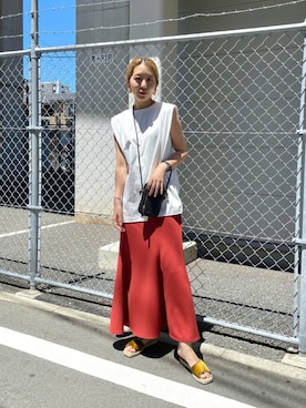 「レッドコーデ」｜「アイテム（その他シューズ）」を使った、kuriさん（レディース・162cm）の夏コーディネート