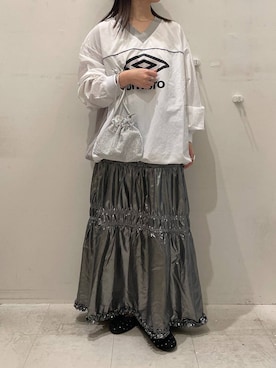 「アイテム（スカート、シルバー系）」を使った、ゆゆはさん（レディース・153cm）の秋コーディネート