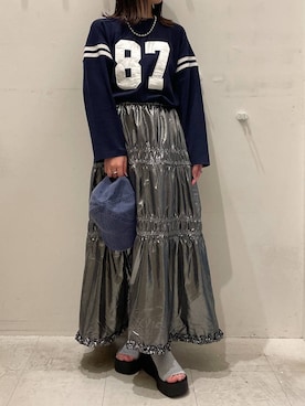 「アイテム（スカート、シルバー系）」を使った、ゆゆはさん（レディース・153cm）の夏コーディネート