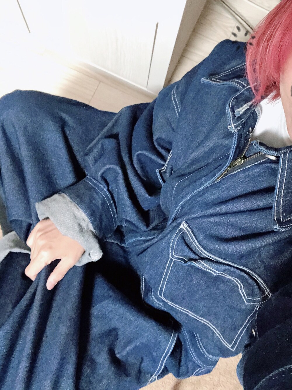 「つなぎ、古着、デニム」｜「古着のアイテム（つなぎ/オールインワン、ブルー系）」を使った、ピョン吉さん（レディース・163cm）の冬コーディネートの1枚目の写真
