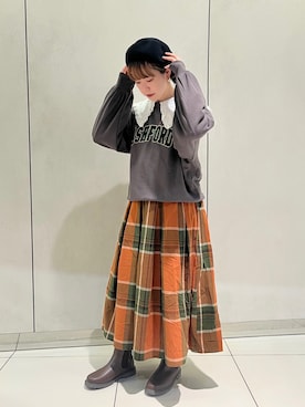 「古着女子」｜「アイテム（ハンチング/ベレー帽）」を使った、ayuさん（レディース・158cm）の秋コーディネート