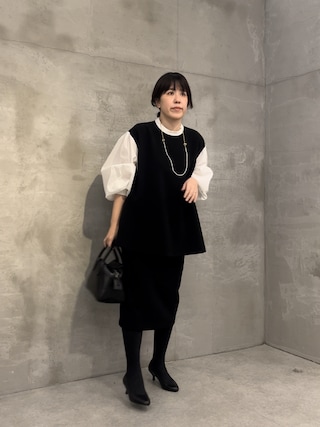 ビアズリーレイヤード風ボリューム袖ブラウス黒×ピンク