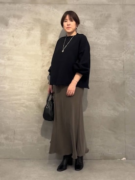 「アイテム（スカート、グリーン系）」を使った、sudohさん（レディース・160cm）の冬コーディネート