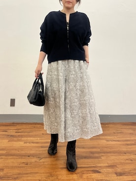 「BEARDSLEY（ビアズリー）の花ボーダージャガードサルエルパンツ（その他パンツ、ホワイト系）」を使った、sudohさん（レディース・160cm）の夏コーディネート