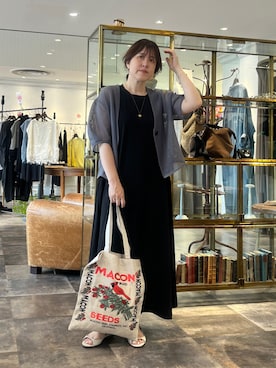 「BEARDSLEY（ビアズリー）のカラミカーデ(インナー付き)（シャツ/ブラウス、グレー系）」を使った、sudohさん（レディース・160cm）の夏コーディネート