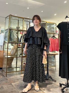 「BEARDSLEY（ビアズリー）のリネンフリル羽織（その他アウター、ブラック系）」を使った、sudohさん（レディース・160cm）の春コーディネート