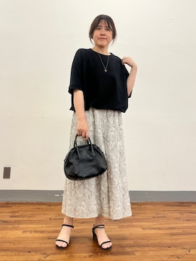 「BEARDSLEY（ビアズリー）のラウンドミニボストンバック（ボストンバッグ、ブラック系）」を使った、sudohさん（レディース・160cm）の夏コーディネート