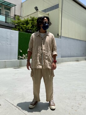「SYNDRO（シンドロ）のアイテム」を使った、Ú-Sêng Tânさん（メンズ・167cm）の夏コーディネート