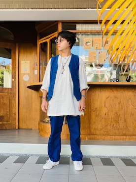 「SYNDRO（シンドロ）のアイテム（トップス）」を使った、Ú-Sêng Tânさん（メンズ・167cm）の秋コーディネート