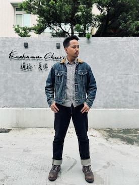 「アイテム（デニムジャケット）」を使った、Ú-Sêng Tânさん（メンズ・167cm）の秋コーディネート