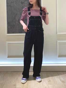 「袖ボリューム」｜「アイテム（オールインワン・サロペット）」を使った、MIURAさん（レディース・158cm）の春コーディネート