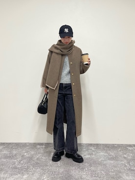 「ボストンバッグ」｜「アイテム（ノーカラーコート）」を使った、MIURAさん（レディース・158cm）の秋コーディネート