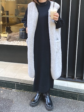 「袖ボリューム」｜「アイテム（ブルゾン）」を使った、MIURAさん（レディース・158cm）の冬コーディネート
