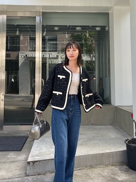 「ボストンバッグ」｜「アイテム（ノーカラージャケット）」を使った、MIURAさん（レディース・158cm）の秋コーディネート