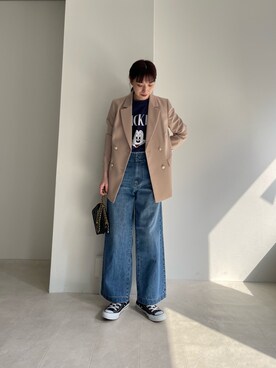 「fredy emue（フレディエミュ）のダブルブレストジャケット（テーラードジャケット）」を使った、MIURAさん（レディース・158cm）の冬コーディネート