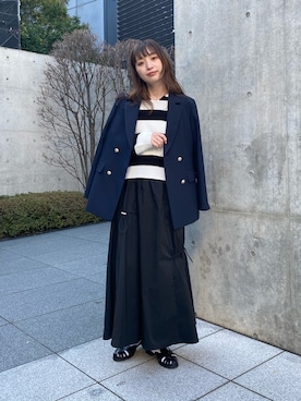 「fredy emue（フレディエミュ）のダブルブレストジャケット（テーラードジャケット）」を使った、MIURAさん（レディース・158cm）の冬コーディネート