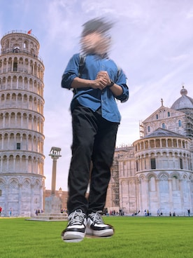 「NIKE（ナイキ）のNIKE AIR FORCE 1 LV8 EMB "KINGS"（スニーカー、ブラック系）」を使った、メガネさん（メンズ・171cm）の夏コーディネート