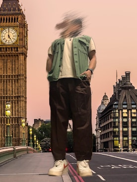 「NIKE（ナイキ）のアイテム（スニーカー、オレンジ系）」を使った、メガネさん（メンズ・171cm）の夏コーディネート