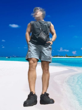 「STUSSY（ステューシー）のSTUSSY × NIKE AIR FORCE 1 LOW "TRIPLE BLACK"（スニーカー、ブラック系）」を使った、メガネさん（メンズ・171cm）の夏コーディネート