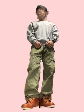 「RED WING（レッドウィング）のアイテム（ブーツ、ブラウン系）」を使った、メガネさん（メンズ・171cm）の冬コーディネート