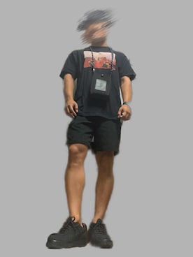 「STUSSY（ステューシー）のSTUSSY × NIKE AIR FORCE 1 LOW "TRIPLE BLACK"（スニーカー、ブラック系）」を使った、メガネさん（メンズ・171cm）の夏コーディネート