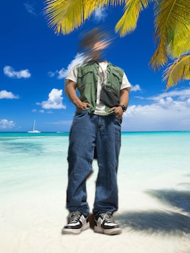 「EDWIN（エドウィン）のアイテム（デニムパンツ、ブルー系）」を使った、メガネさん（メンズ・171cm）の夏コーディネート