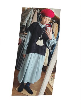 「ベレー帽女子」｜こがさん（レディース・152cm）の冬コーディネート