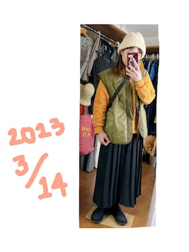 「春服デビュー宣言」｜「アイテム（ダウンベスト）」を使った、こがさん（レディース・152cm）の春コーディネート