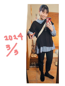 「Honeys（ハニーズ）のアイテム（ベスト）」を使った、こがさん（レディース・152cm）の春コーディネート