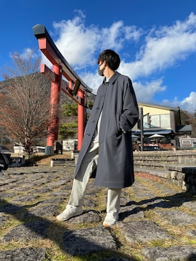 「stein（シュタイン）のアイテム（ステンカラーコート）」を使った、がきさん（メンズ・173cm）の秋コーディネート