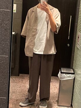 「WYM LIDNM（ウィム バイ リドム）の【WYM LIDNM】HEAVY WEIGHT BASIC BIG-TEE/カットソー（Tシャツ/カットソー、ホワイト系）」を使った、がきさん（メンズ・173cm）の夏コーディネート
