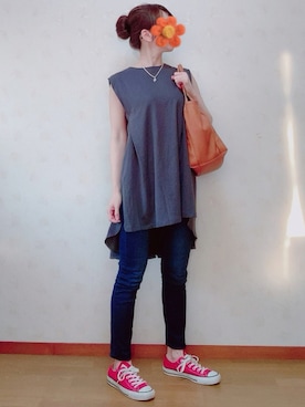 「ZOZO（ゾゾ）のスキニーデニムパンツ［WOMEN］（デニムパンツ）」を使った、ai ❁❁さん（レディース・155cm）の夏コーディネート
