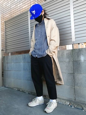 「黒パンツ」｜「アイテム（ステンカラーコート）」を使った、Null-Ponさん（メンズ・164cm）の秋コーディネート