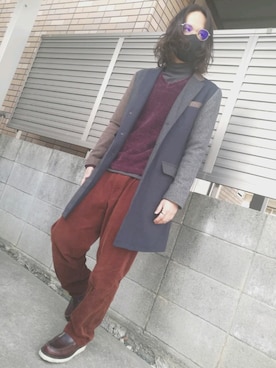 「ZIP FIVE（ジップファイブ）のアイテム（チェスターコート）」を使った、Null-Ponさん（メンズ・164cm）の冬コーディネート