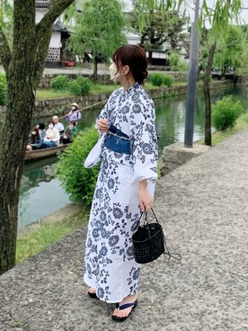 京都特選浴衣3点セット 浴衣コレクション22 花鳥風月 浴衣 平帯 下駄 を使った人気ファッションコーディネート Wear