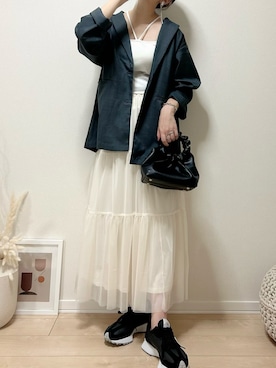 「tiptop（ティップトップ）のテーラードジャケット（テーラードジャケット）」を使った、だぶるさん（レディース・160cm）の夏コーディネート