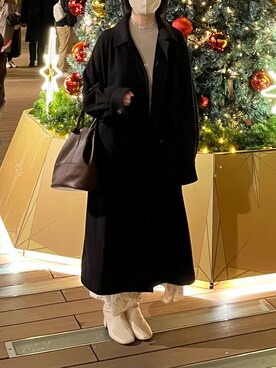 「Heather（ヘザー）のアイテム（ステンカラーコート）」を使った、saさん（レディース・153cm）の冬コーディネート