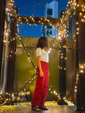 「アイテム（デニムパンツ、レッド系）」を使った、ChEsiiiiiIiiさん（レディース・159cm）の秋コーディネート