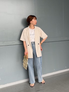 「夏」｜「アイテム（ノーカラージャケット）」を使った、ayakaさん（レディース・155cm）の春コーディネート