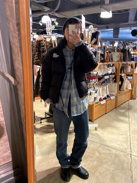 「usedのアイテム（シャツ/ブラウス、ブルー系）」を使った、rumiさん（レディース・160cm）の冬コーディネート