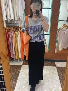 「usedのアイテム（Tシャツ/カットソー、グレー系）」を使った、rumiさん（レディース・160cm）の夏コーディネート