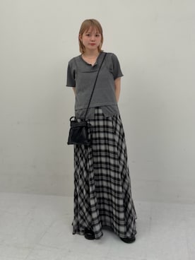 「KBF（ケイビーエフ）のチェックプリーツキャミワンピース（ワンピース、ブラック系）」を使った、serikaさん（レディース・153cm）の春コーディネート