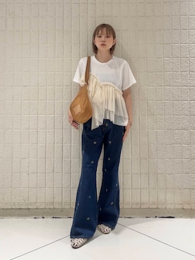 「刺繍デニム」｜serikaさん（レディース・153cm）の夏コーディネート
