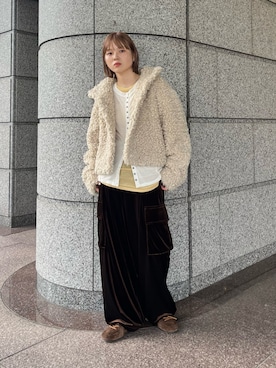 「KBF（ケイビーエフ）のフォルムボアジャケット（その他アウター）」を使った、serikaさん（レディース・153cm）の秋コーディネート