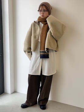 「アイテム（マフラー）」を使った、serikaさん（レディース・153cm）の秋コーディネート