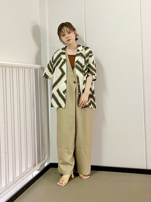 CFT.サスペンダー付きラップサロペット　カーキ サスペンダー付き サロペット パンツ レディース 異素材MIX